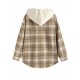 Women's Daily Plaid Loose Detachable Hooded Cargo Pockets Wool Blend Shirt Jacket Shacket