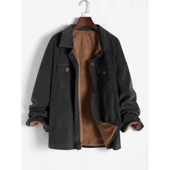 Fleece Lined Corduroy Pockets Cargo Shacket