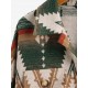 Women's Long Sleeve Ethnic Style Aztec Geo Tribal Printed Flap Detail Button Up Wool Blend Shirt Jacket Shacket