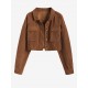 Women's Single Breasted Flap Pockets Corduroy Crop Shirt Jacket Shacket