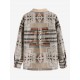 Women's Daily Ethnic Aztec Jacquard Drop Shoulder Turn Down Collar Flap Detail Button Up Shacket