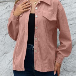 Women's Daily Solid Color Single Breasted Flap Detail Corduroy Shirt Jacket Shacket