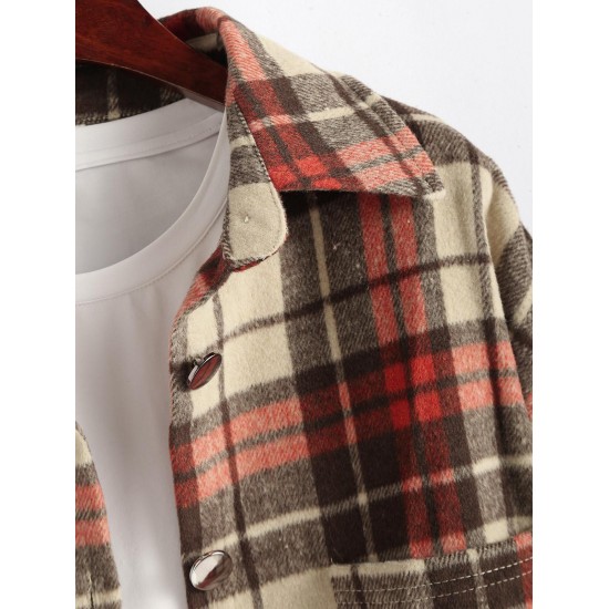 Women's Daily Vintage Style Plaid Front Pockets Wool Blend Shirt Jacket Shacket