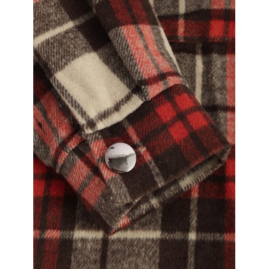 Women's Daily Vintage Style Plaid Front Pockets Wool Blend Shirt Jacket Shacket