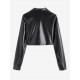 Women's PU Leather Mock Pocket Solid Color Going Out Streetwear Crop Shacket Jacket