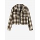 Women's Turn Down Collar Pocket Design Plaid Print Single-breasted Woolen Crop Jacket