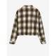 Women's Turn Down Collar Pocket Design Plaid Print Single-breasted Woolen Crop Jacket