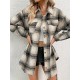 Women's Wool Blend Drop Shoulder Plaid Belted Button Up Pocket Longline Shacket