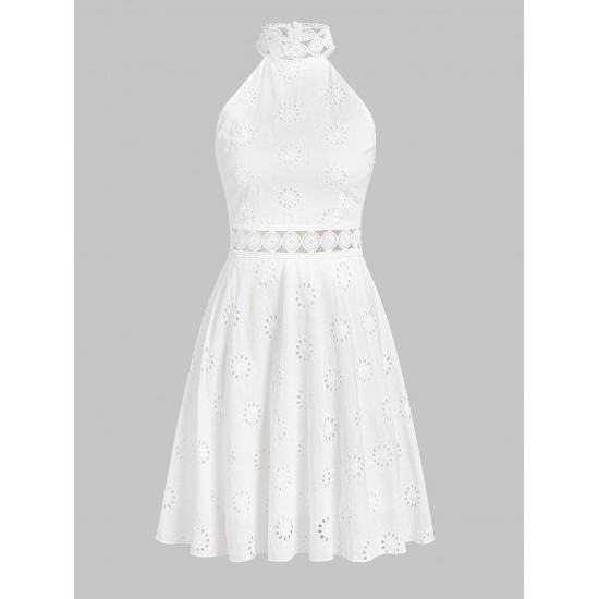 Eyelet Skate Floral Trim Broderie Anglaise Mini Dress