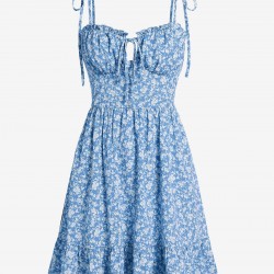 Cami Ditsy Floral Tie Shoulder Bustier Frilled Mini Dress