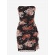 Flower Print Vintage Ruffles Decor Mesh Tube Dress