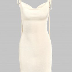 Jersey Tie Shoulder Backless Cowl Front Mini Bodycon Dress