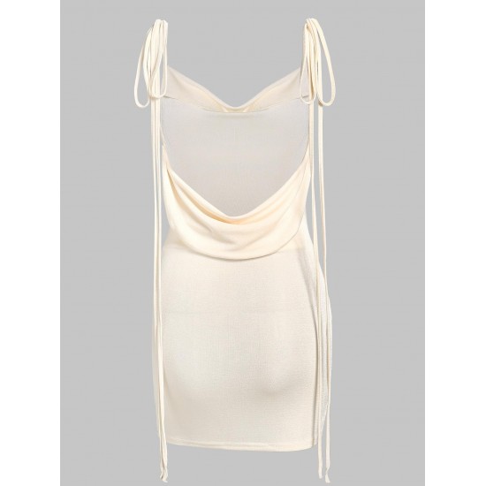 Jersey Tie Shoulder Backless Cowl Front Mini Bodycon Dress