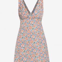 Flower Print Surplice Mini Dress