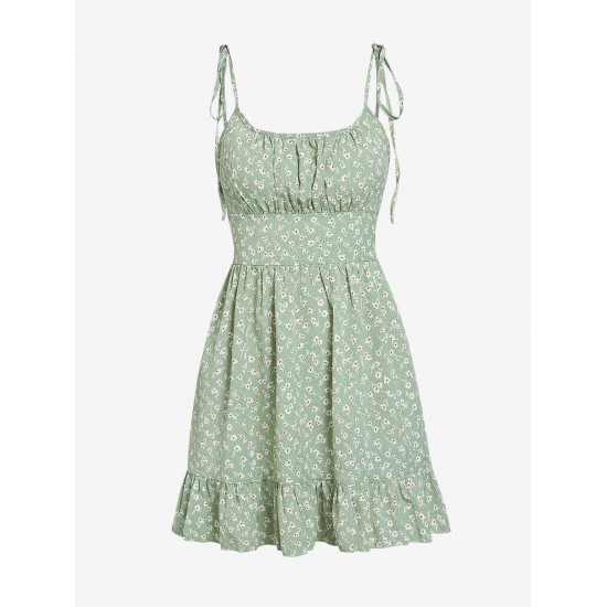 Ruched Ditsy Floral Tie Shoulder Mini Sundress