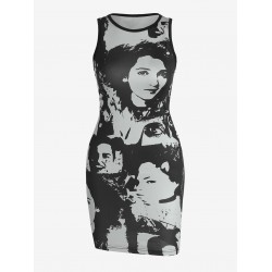 Slinky Figure Printed Mini Tank Dress