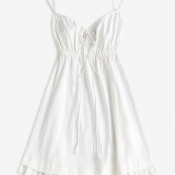 Flounce Front Tie Mini A Line Dress