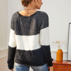 Colorblock Fuzzy Raglan Sleeve Jumper Sweater