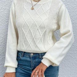 Crewneck Diamond Cable Knit Sweater