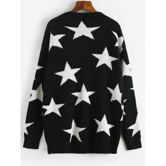 Star Drop Shoulder Button Up Cardigan