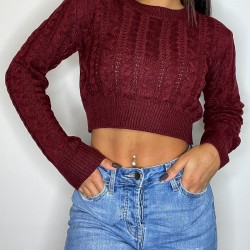 Cable Knit Openwork Crop Sweater