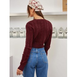 Cable Knit Openwork Crop Sweater
