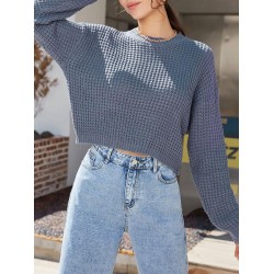 Plain Drop Shoulder Crew Neck Sweater