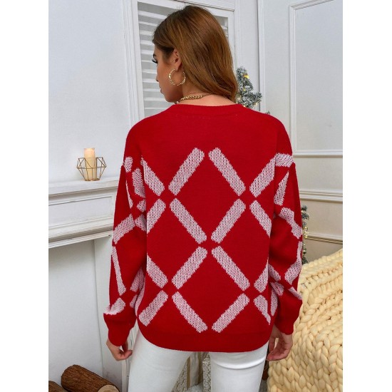 Slouchy Christmas Geo Graphic Sweater