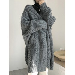 Women's Daily Retro Style Solid Color Cable Knit Open Front Drop Shoulder Oversized Cardigan