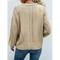 Cable Pointelle Knit Drop Shoulder Sweater