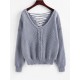 V Neck Lattice Back Cable Knit Sweater