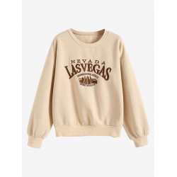 Rib-trim LAS VEGAS Embroidered Fleece-lined Sweatshirt