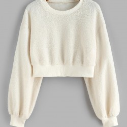 Faux Shearling Drop Shoulder Teddy Sweatshirt