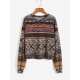 Drop Shoulder Ethnic Aztec Printed Sweatshirt