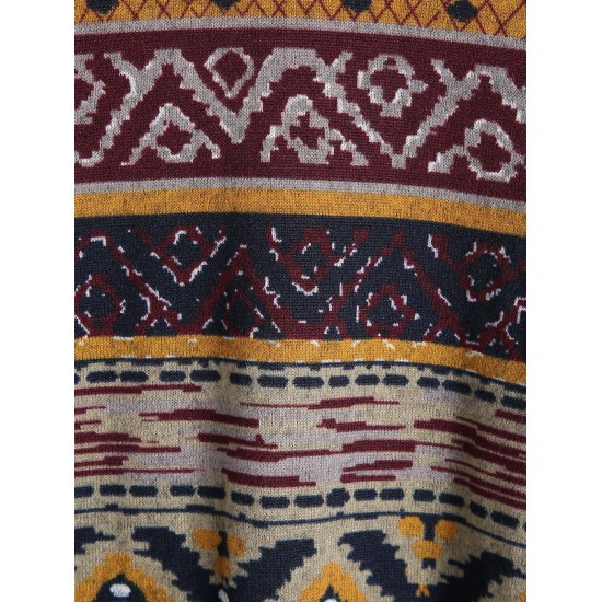 Drop Shoulder Ethnic Aztec Printed Sweatshirt