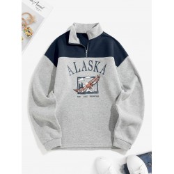 Fleece Lined ALASKA Graphic Quarter Zip 90s Sweatshirt