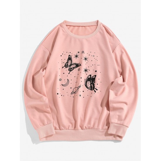 Planet Butterfly Graphic Drop Shoulder Sweatshirt