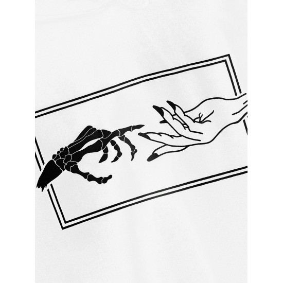 Skeleton Hand Drawstring Crop Hoodie