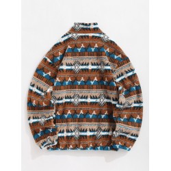 Women's Ethnic Aztec Geometric Print Fleece Fluffy Quarter Zip Pullover Sweatshirt