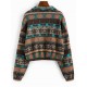 Ethnic Elephant Geo Print Drop Shoulder Quarter Zip Sweatshirt