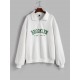 Women's Casual BROOKLYN NEW YORK Letter Embroidered Quarter Zip Cable Textured Pullover Sweatshirt